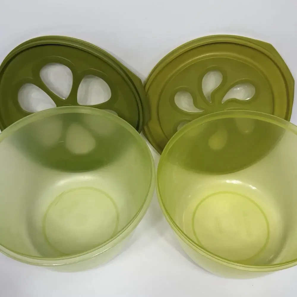 Set 2 Vintage Rubbermaid Storage Nesting Bowls Daisy Lids Avocado Green 12 Cup